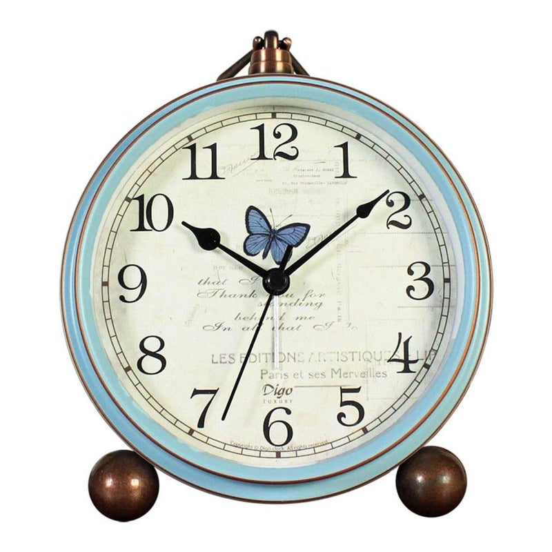 JUSTUP Table Clock, Vintage Non-Ticking Table Desk Alarm Clock Battery Operated with Quartz Movement HD Glass for Bedroom Living Room Office Desk(Butterfly) - Image 1